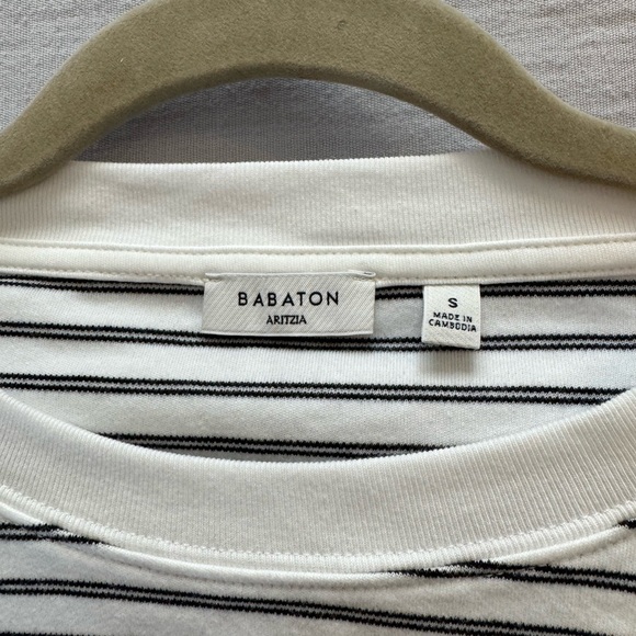 Babaton White Long Sleeve T-Shirt with Black Stripes - Size Small - Picture 3 of 4